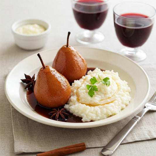 Mulled Wine Pears with Vanilla Creamy Rice Recipe