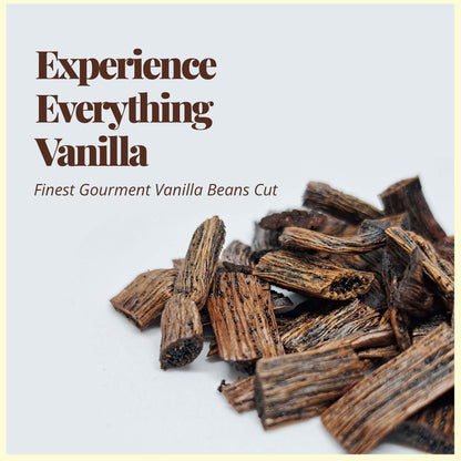 Finest Gourmet vanilla beans cuts displayed together in bulk