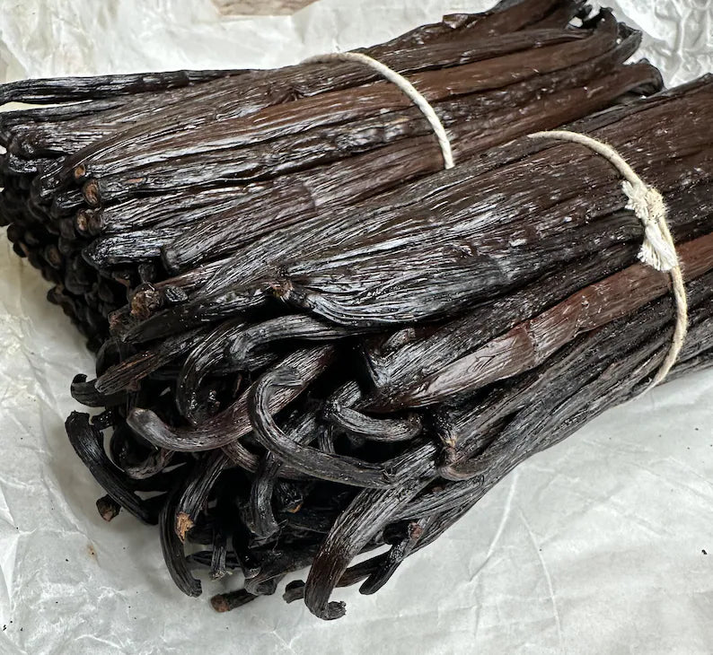 Bundle of tied vanilla beans grade a in bulk