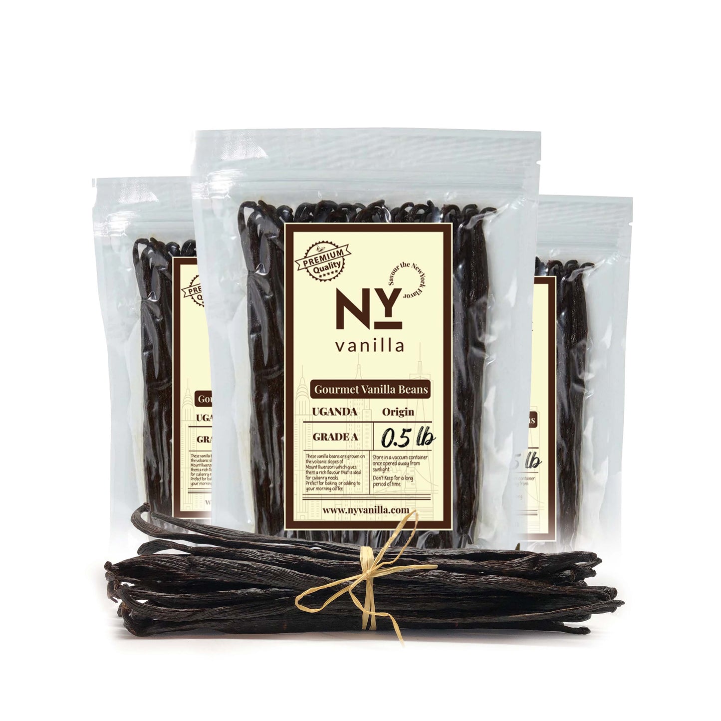 New York Vanilla Gourmet Pure Organic Ugandan Vanilla Beans, Pack of 0.5 Pound Premium Grade A Whole Beans