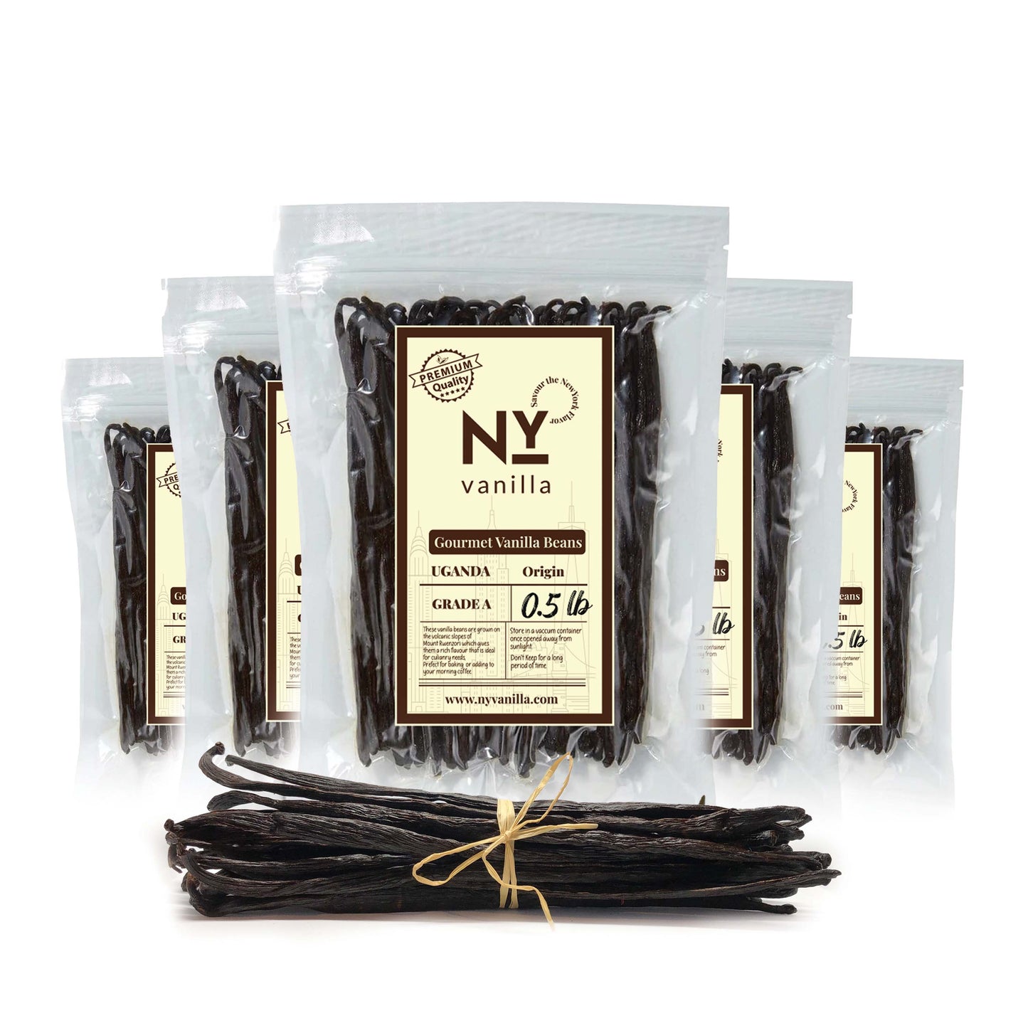 New York Vanilla Gourmet Pure Organic Ugandan Vanilla Beans, Pack of 0.5 Pound Premium Grade A Whole Beans